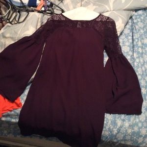 Purple shift bell sleeve lace dress